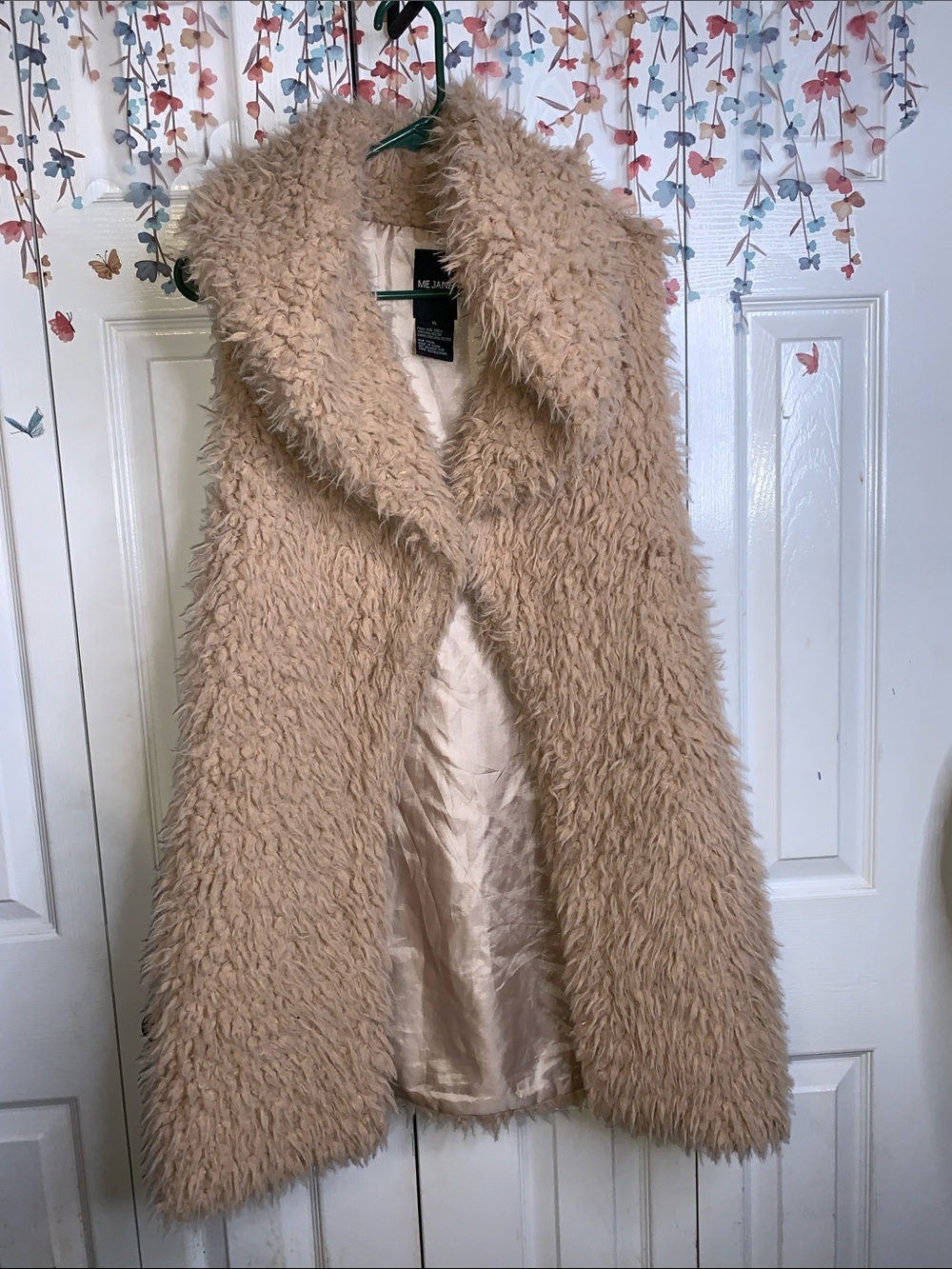 Me Jane Plush Faux Fur Sleeveless Vest - Beige